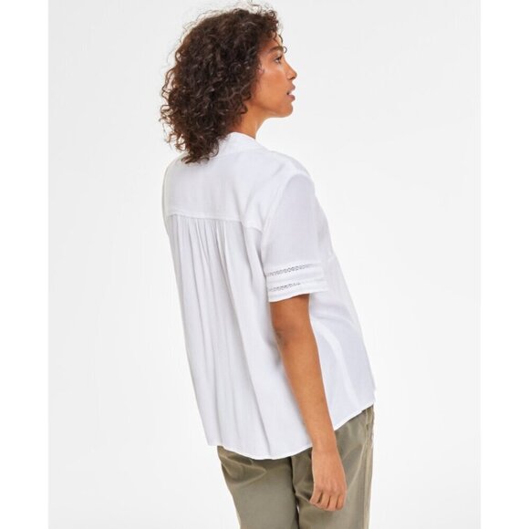 Style & Co Petite Ivory Pintuck Short-Sleeve Button-Front Shirt NWT - Picture 2 of 5